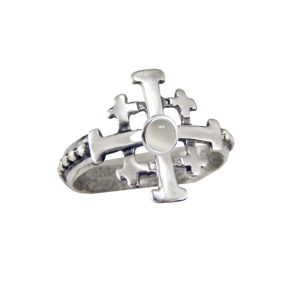 Sterling Silver Jerusalem Cross Ring With White Moonstone Size 6